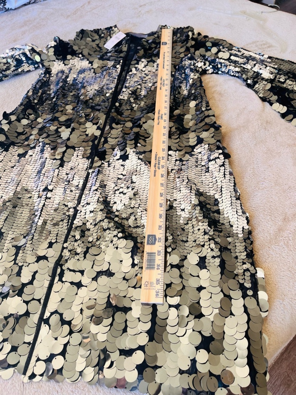 Abercrombie Paillette Bell Long Sleeve Duster Black Silver Sequin One Size NWT - Picture 6 of 8